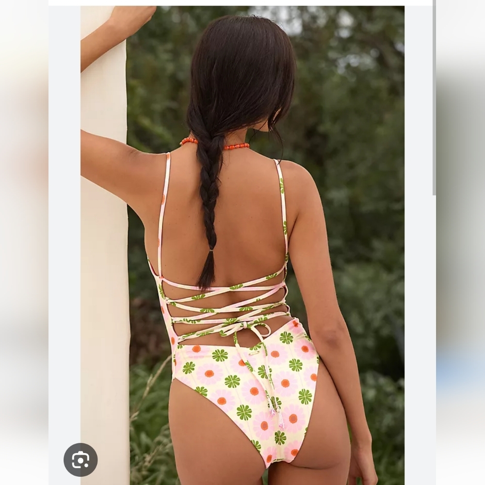 Maaji Pink Floral One-Piece Swimsuit with Green Accents NWTA - Picture 3 of 12